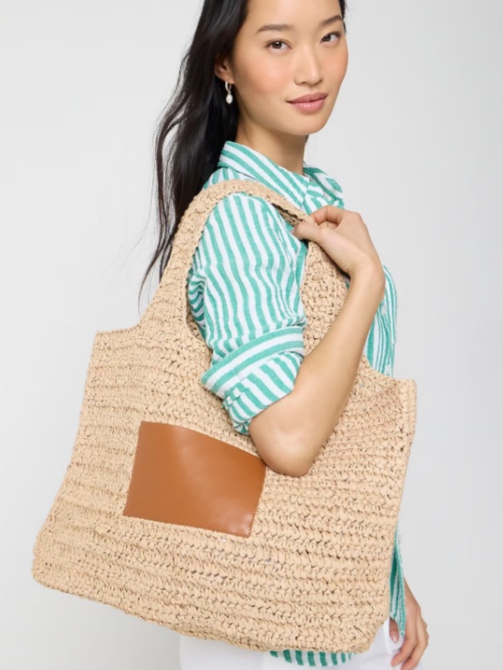 J crew toasted raffia Packable straw tote bag